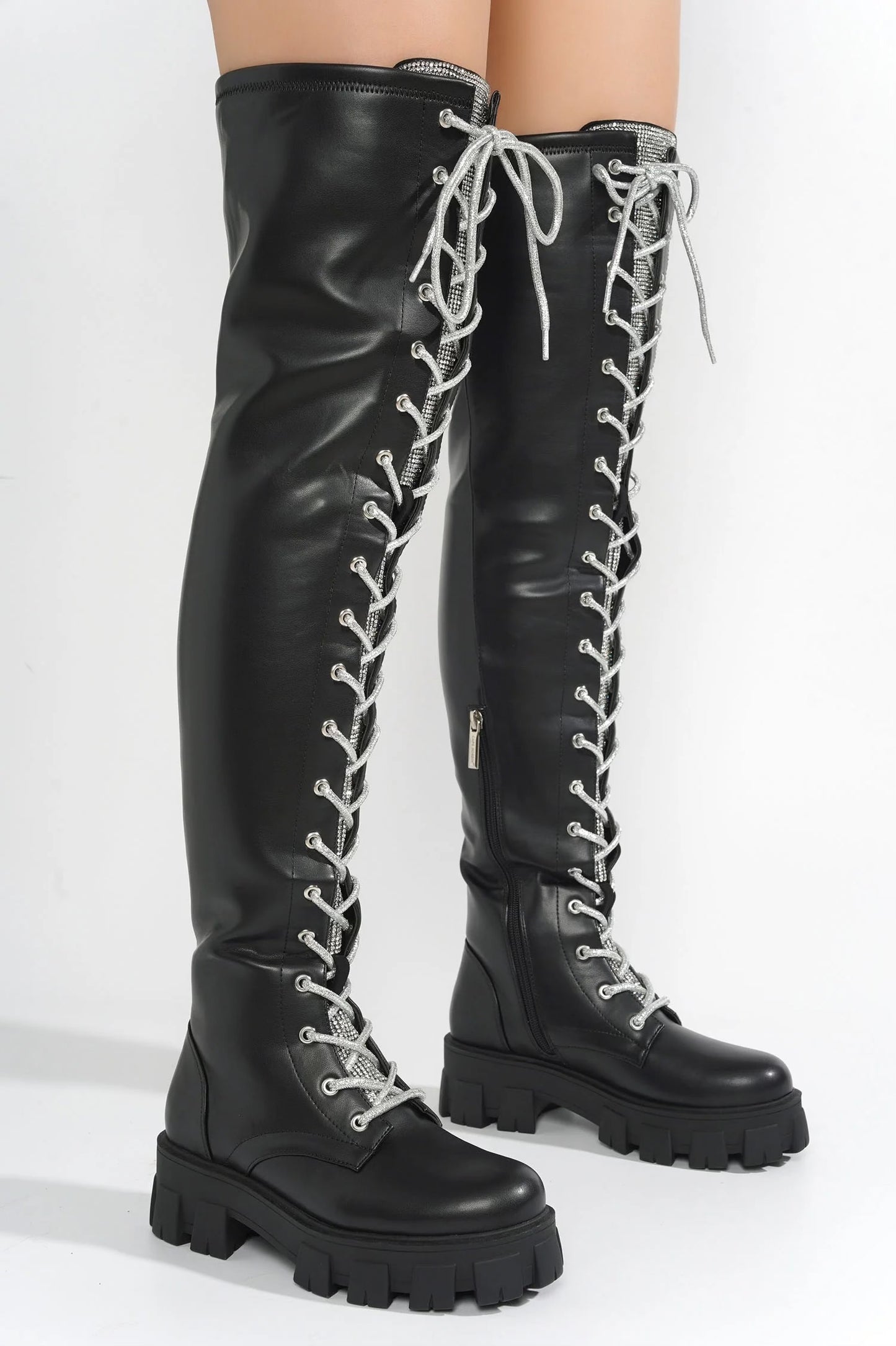 “Boxi” Lace-Up Thigh High Combat Boots