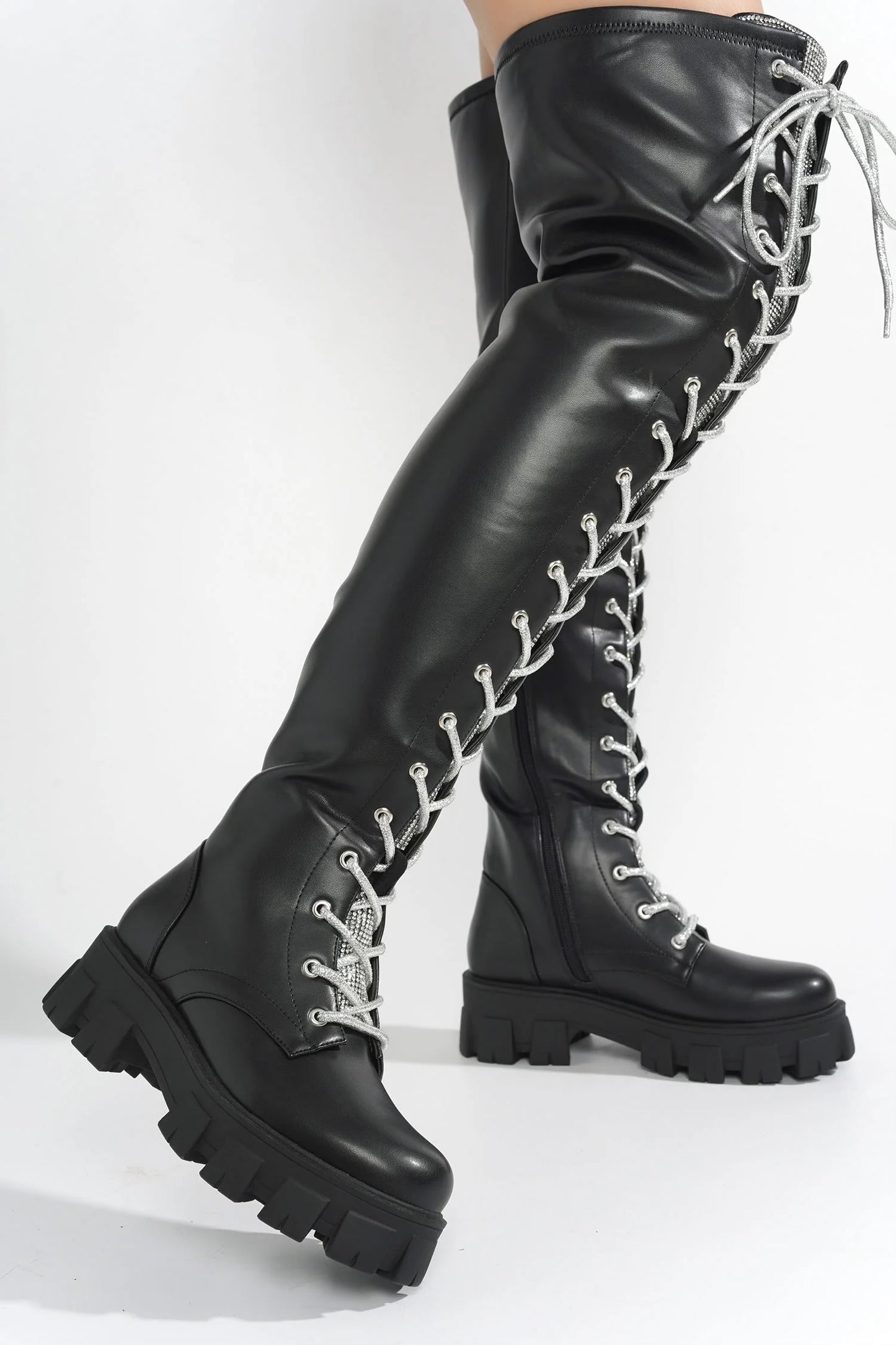 “Boxi” Lace-Up Thigh High Combat Boots