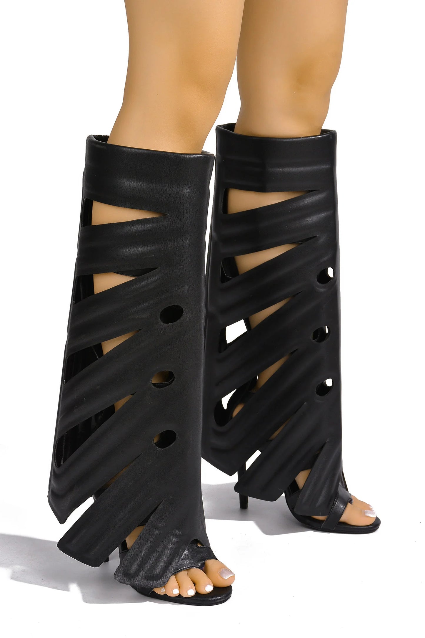 “Leaf” Black Gladiator Heels