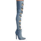 "KK Denim" Thigh High  Denim Boots - Stilletoes Plus KV