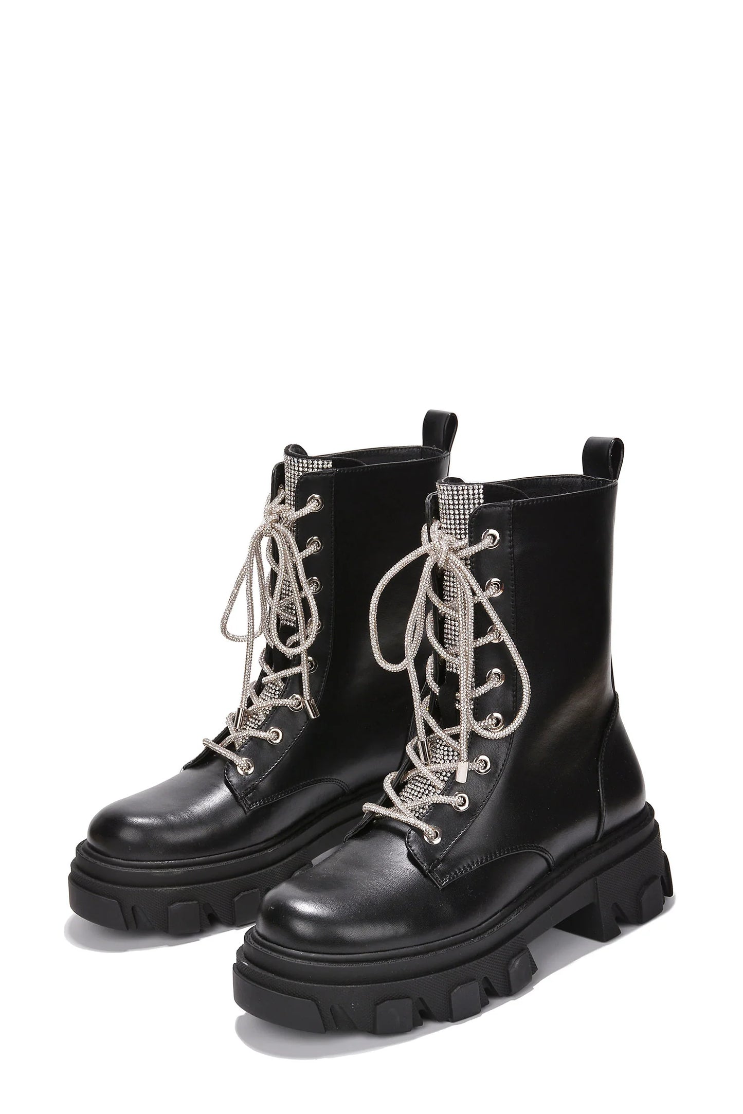 “Nunani” Glitter Shoe String Combat Boots