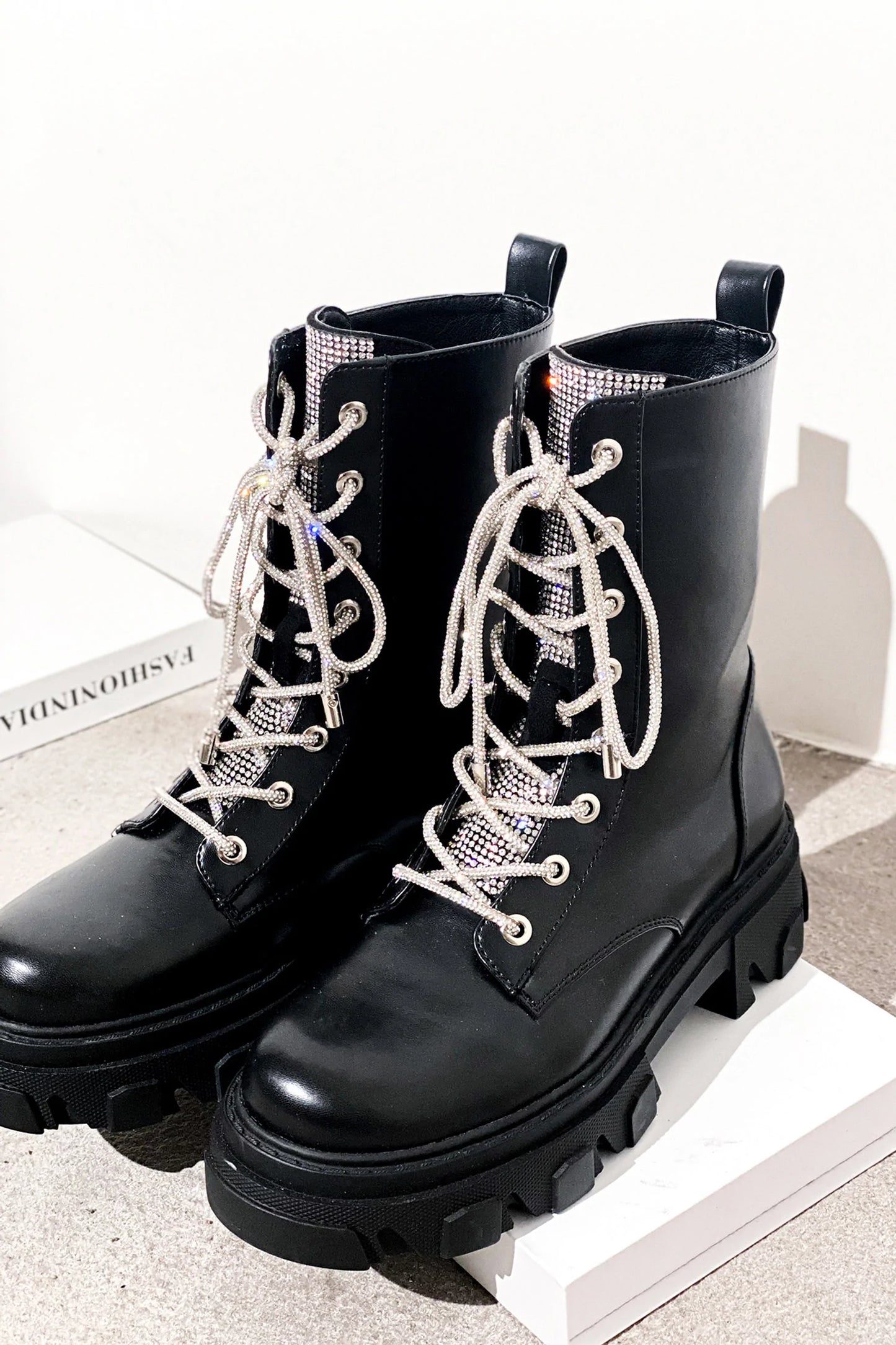 “Nunani” Glitter Shoe String Combat Boots