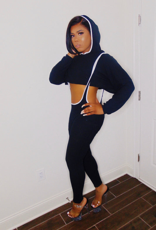 “ Lets Chill”  Crop hoodie & Suspenders sweats set - Stilletoes Plus KV