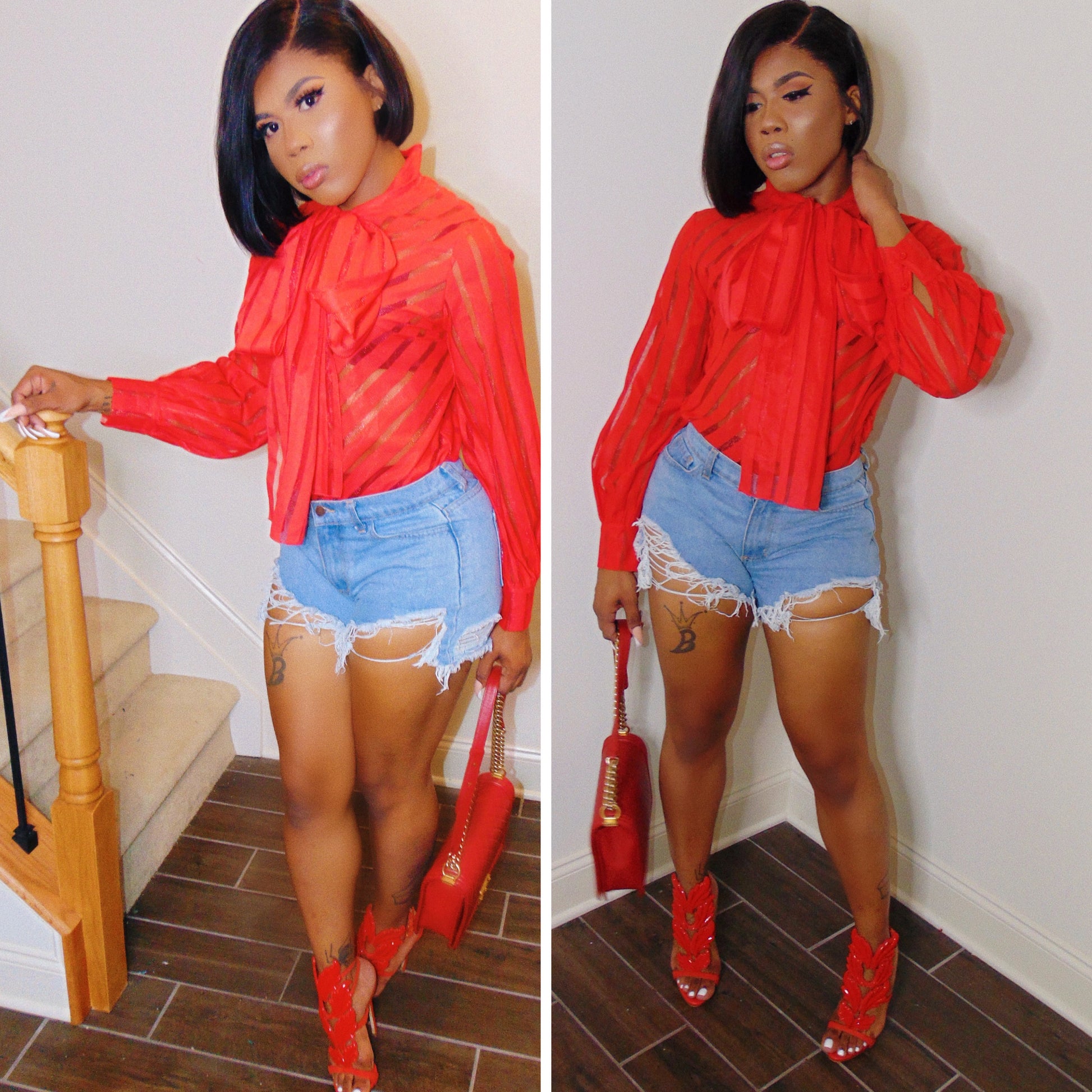 “Rich Chick” Red Bow Shirt - Stilletoes Plus KV