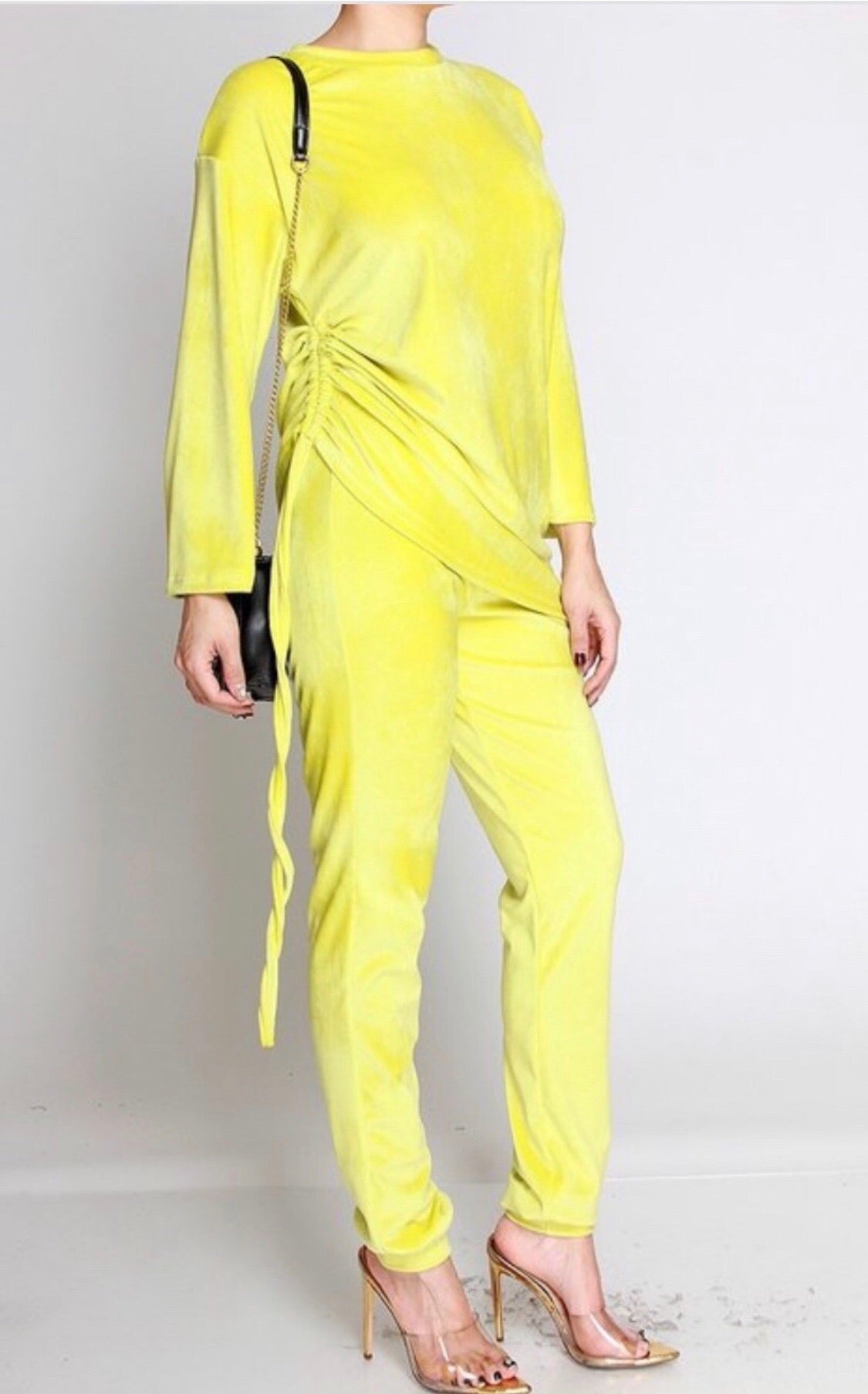 “Lemon Lime” Velvet drawstring top and pants set - Stilletoes Plus KV