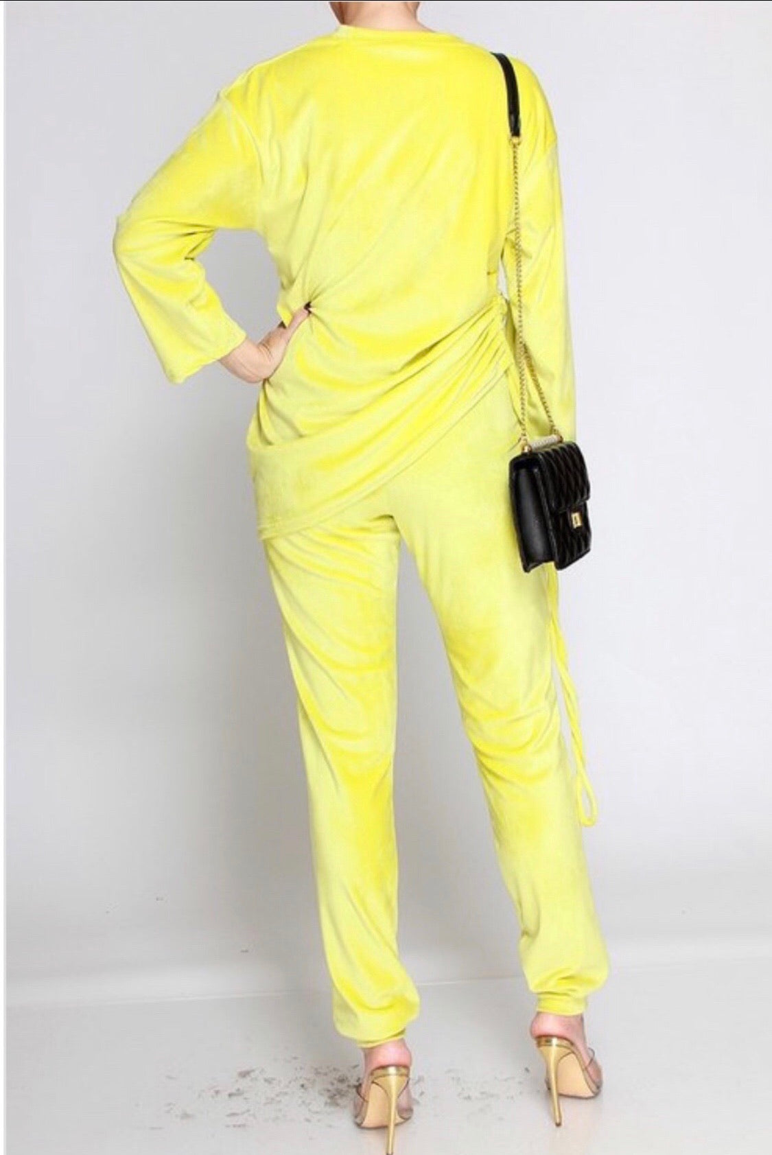 “Lemon Lime” Velvet drawstring top and pants set - Stilletoes Plus KV