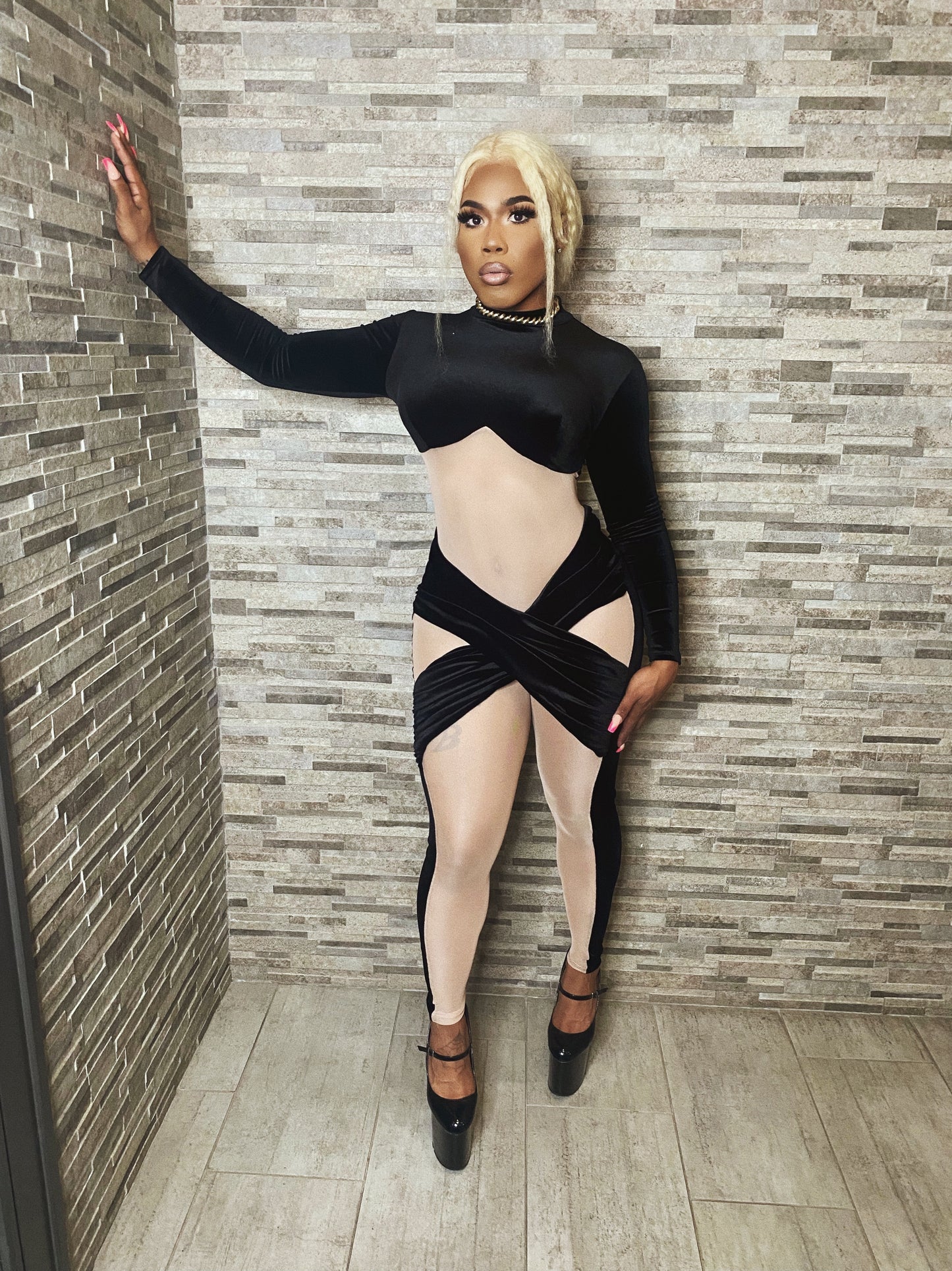 “Sassy” black velvet jumpsuit