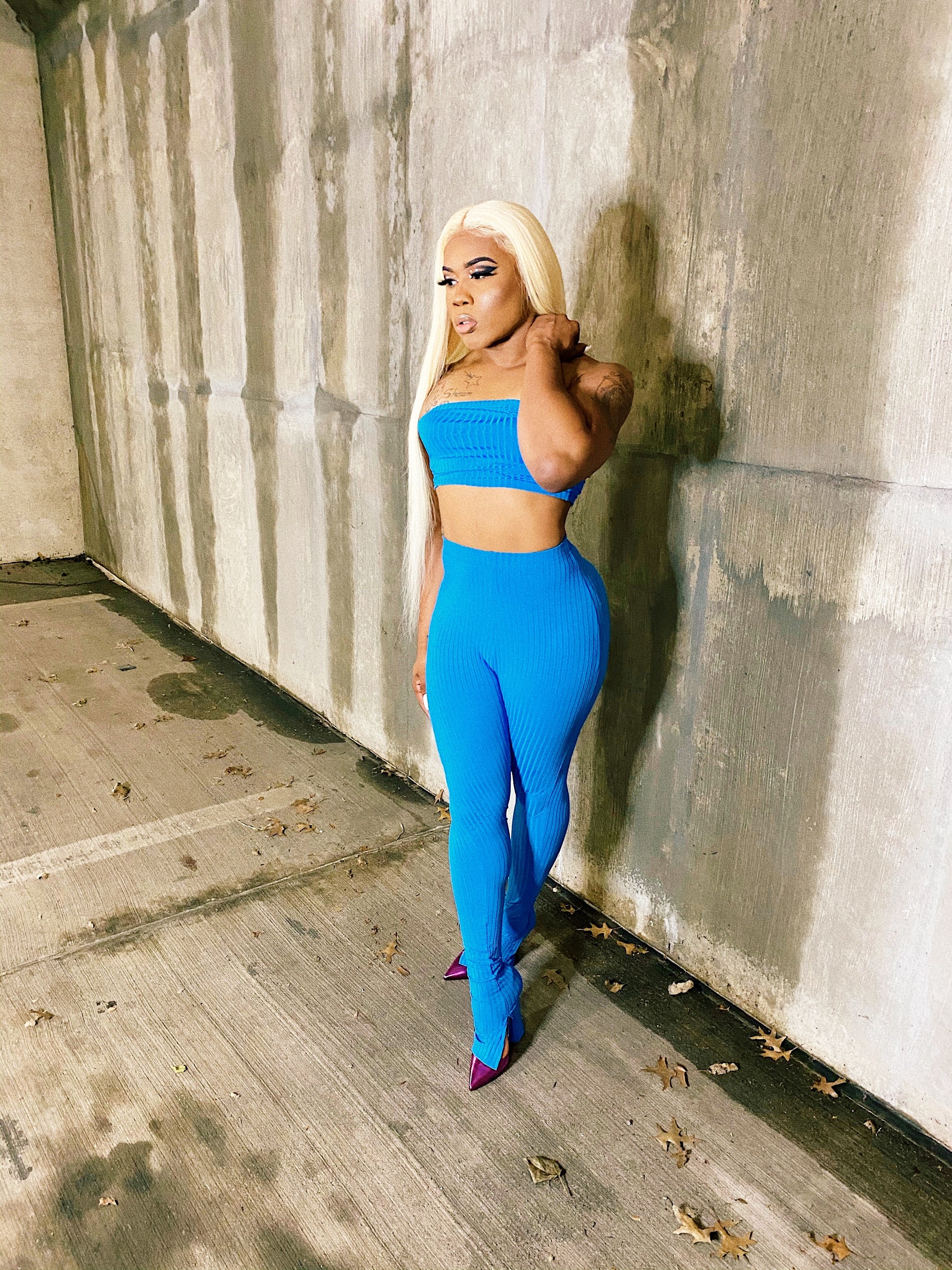 “BODY” Tube Top With Split Boot-Cut Pants Set - Stilletoes Plus KV